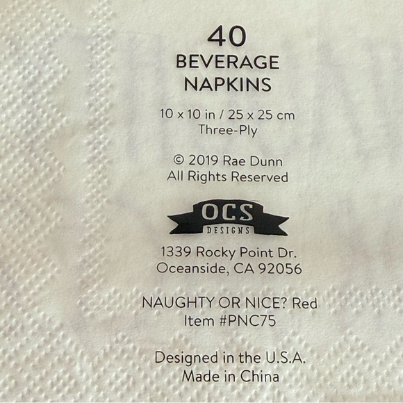 NEW SET of 2 Packs of 40 ct Rae Dunn Naughty or Nice Beverage Napkins (80 Total) - Picture 4 of 5